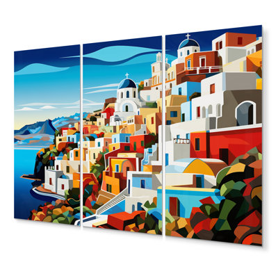 «Colorful Santorini Cityscape Popart VI», ensemble de reproduction d'art en métal Santorini