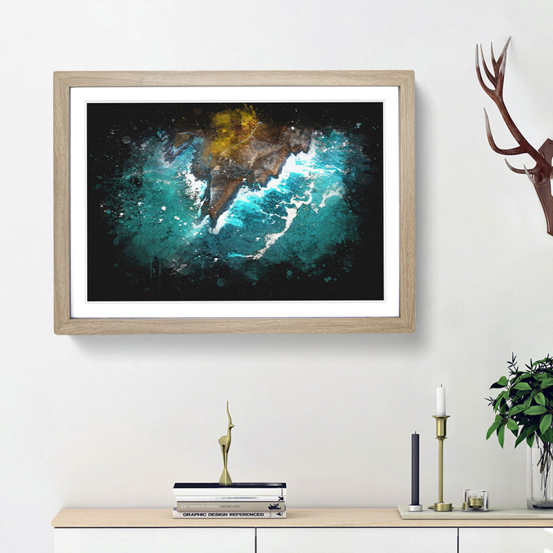 Coast of Santander in Austria - Framed Print, 62cm H x 87cm W x 2cm D, Oak Framed