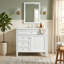 Meuble-lavabo autoportant 36 po en bois aggloméré avec lavabo en céramique blanc, armoire de salle de bain blanche avec 2 tiroirs, tablettes de porte réglables et tiroir basculant-130996262-130996266