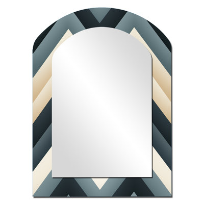 Motif à chevrons géométriques gris et blanc neutre - miroir décoratif à chevron arqué, miroir mural asymétrique glam