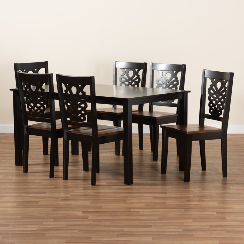 6 - Person Four Leg Dining Set, Dark Brown, Dark Brown/Walnut Brown
