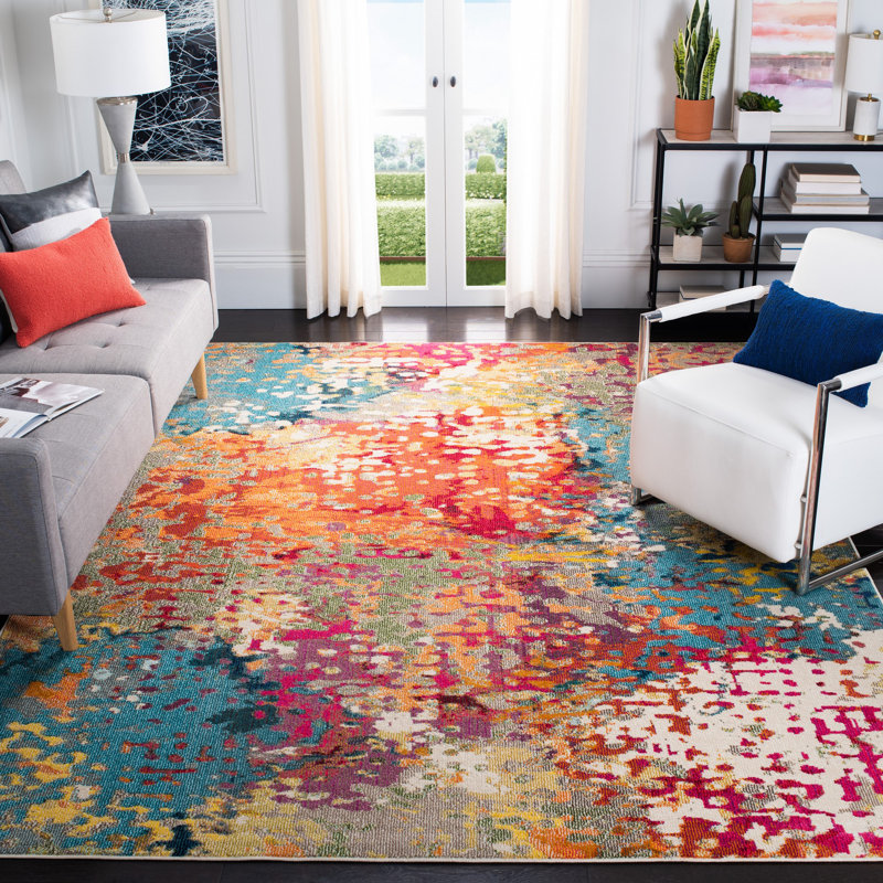 Felty Abstract Ivory/Multi Area Rug, Rectangle 9' x 12'