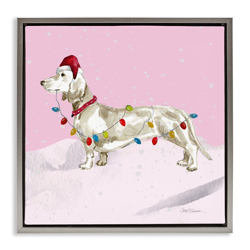 Cadre flottant Christmas Lights Dachshund, design par Carol Robinson, H 18 po x l 18 po, Cadre flottant gris lustré