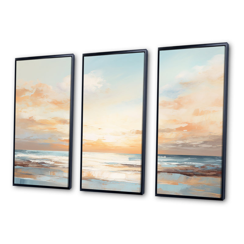 Polanco - Coastal Sunset, ensemble d'art sur toile, Cadre flottant noir, H 32 po x l 48 po x P 1 po