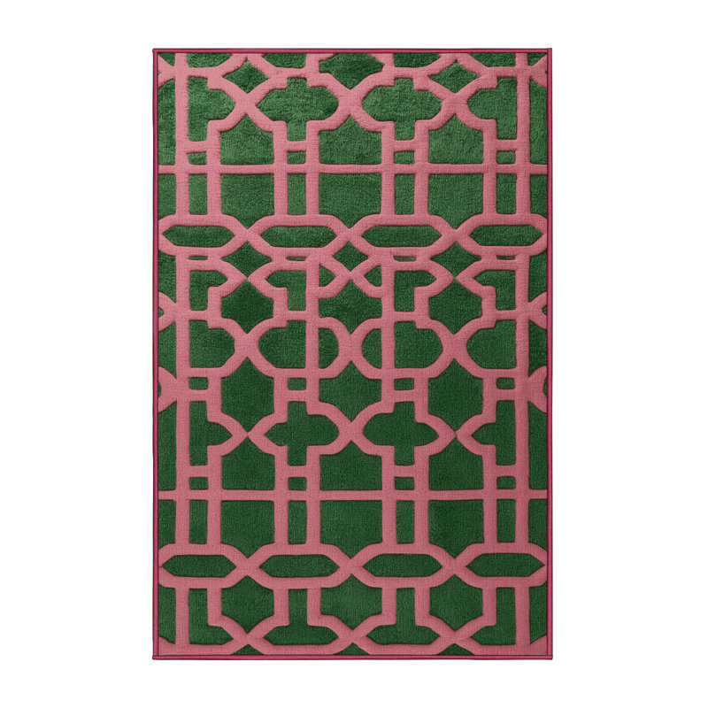 Tapis rose à motif treillis lavable à la machine, Rectangle 5 pi x 7 pi
