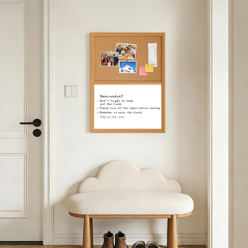 Panneau de liège blanc avec cadre en bois aggloméré | Babillard, tableau magnétique effaçable à sec et tableau de liège pour mur, tableau de vision pour la maison, le bureau et l'école