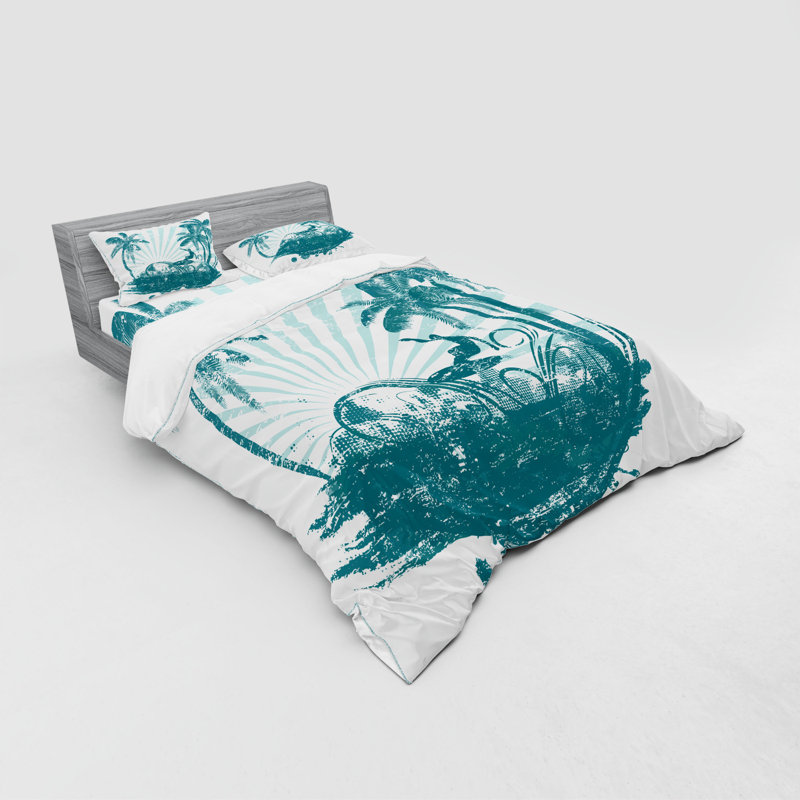 Ensemble de housse de couette en microfibre bleu sarcelle / blanc, Housse de couette grand + 3 pièces supplémentair