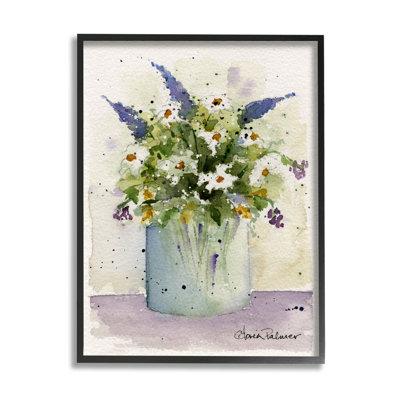 «Abstract Lilac & Daisy Blooms», encadré sur bois par Gloria Palmer, peinture