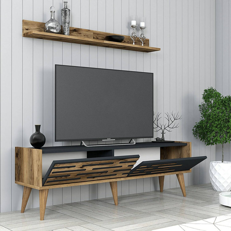 Sveinn Unfinished TV Stand for TVs up to 60", Walnut/Anthracite