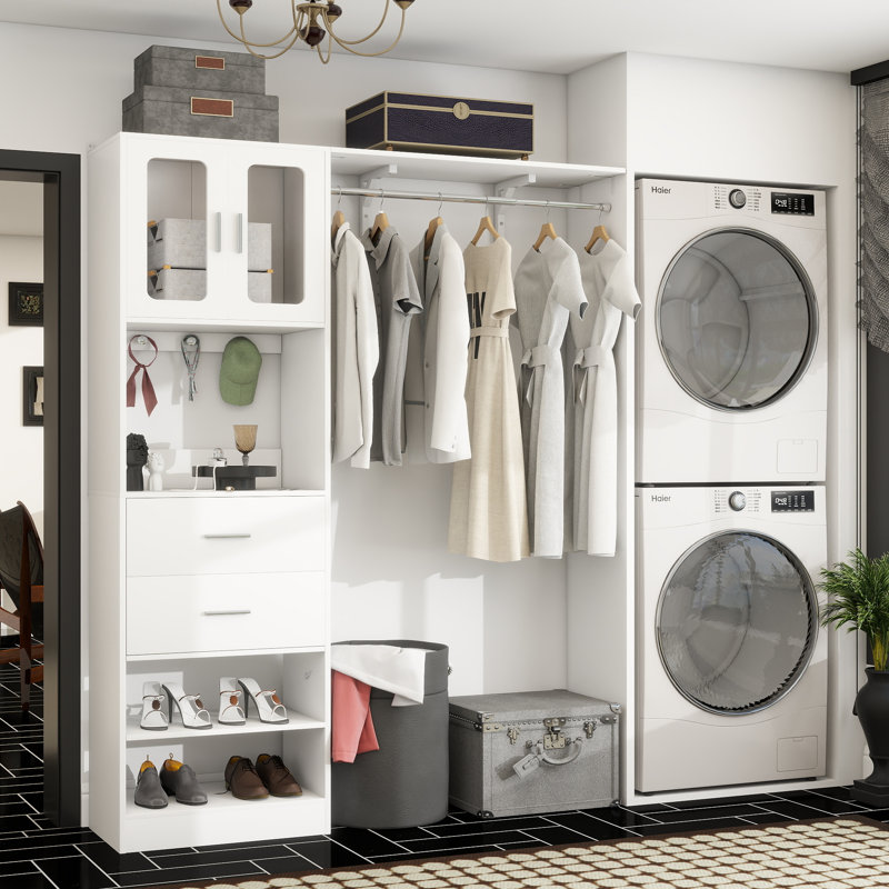 Système d'organisation 60 po avec porte d'armoire Visualize et tiroirs en bois, Blanc