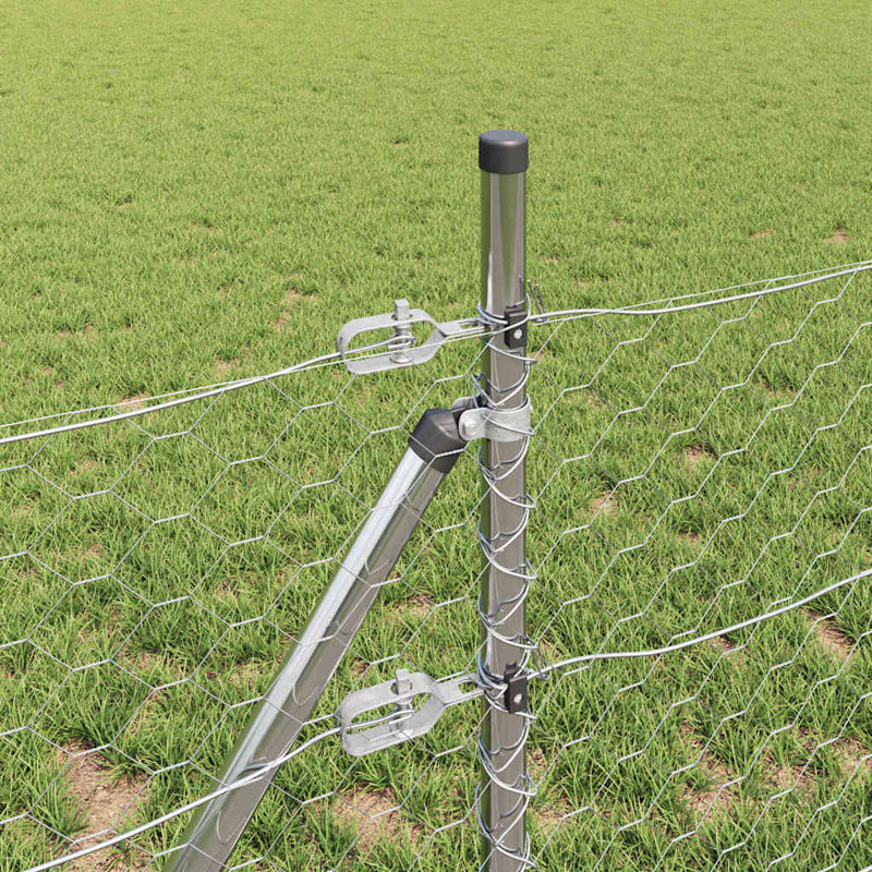 Vidaxl Fence With Posts PVC-Coated Steel, Silver, 50cm H x 2500cm W x 3.2cm D