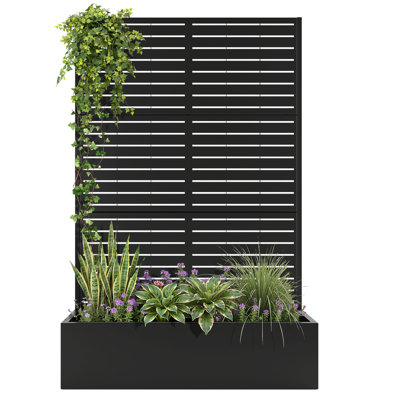 Metal Wall Planter Box with Trellis, Raised Garden Bed Privacy Screen with Drainage Holes, Outdoor Planter for Climbing Vines, Flowers & Vegetables