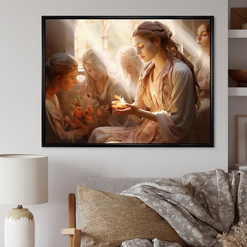 Folk Religion Miracles Embrace - impression, 12" H x 20" W, White Picture Framed