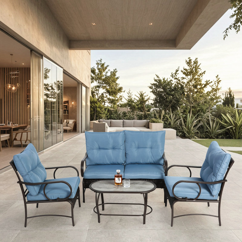 Ensemble de conversation en osier pour terrasse, Bleu