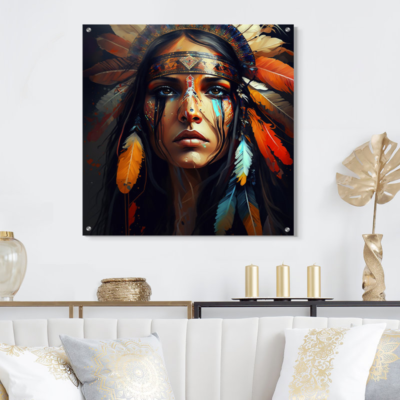 Art mural acrylique coloré femme amérindienne VII, H 16 po x l 16 po