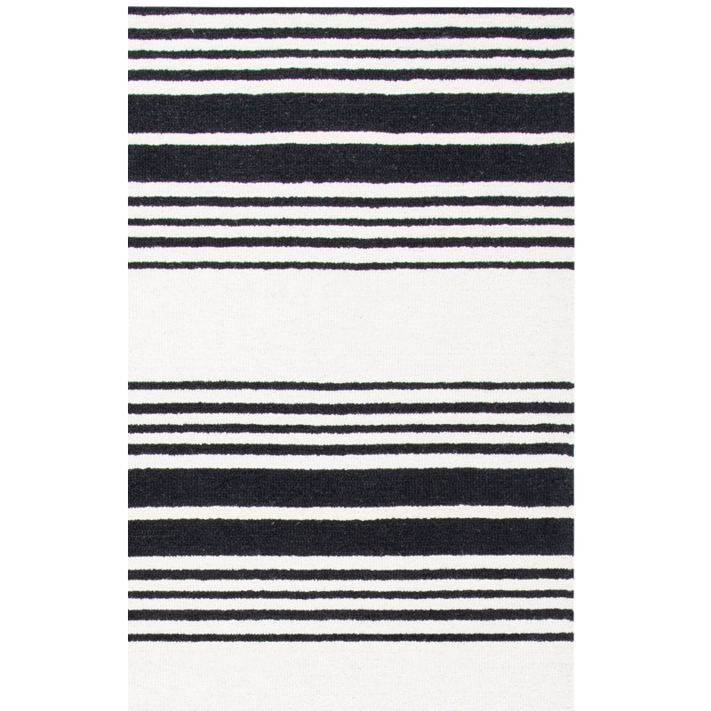 Tapis rayé en laine et coton touffeté à la main Hanchett, Rectangle 8 pi x 10 pi