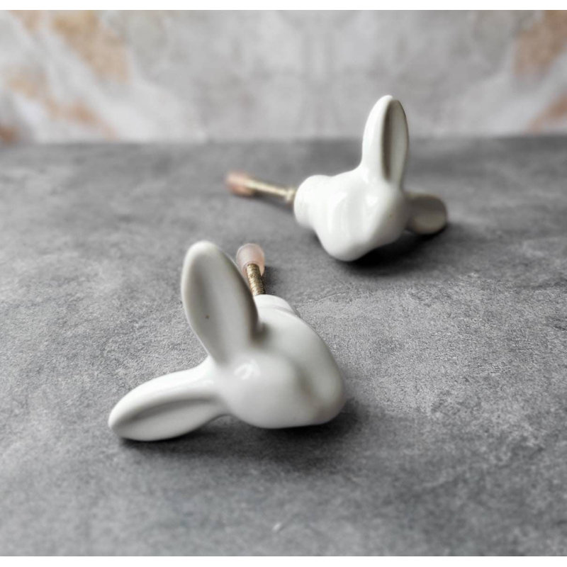White Rabbit Ceramic Knob