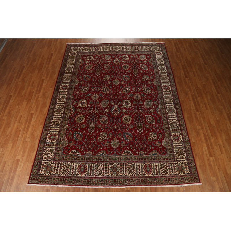 Tapis rouge rétro rétro Tabriz noué à la main 10 x 13 po