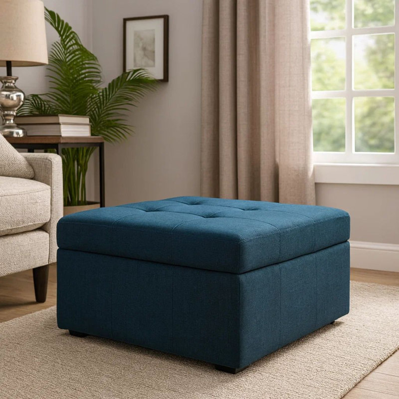 Repose-pieds bas avec rangement, carré de 31 pouces, capitonné bleu marine