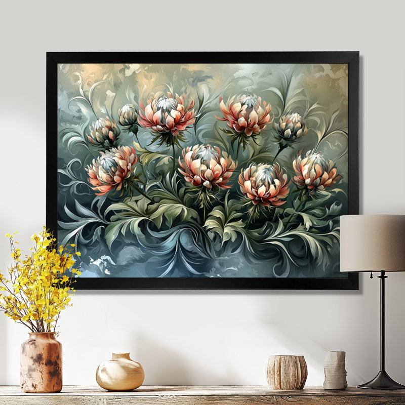 Jabou gris, chardon d'hiver, harmonie III - chardon, art mural, H 30 po x l 40 po, Reproduction encadrée d'une seule photo