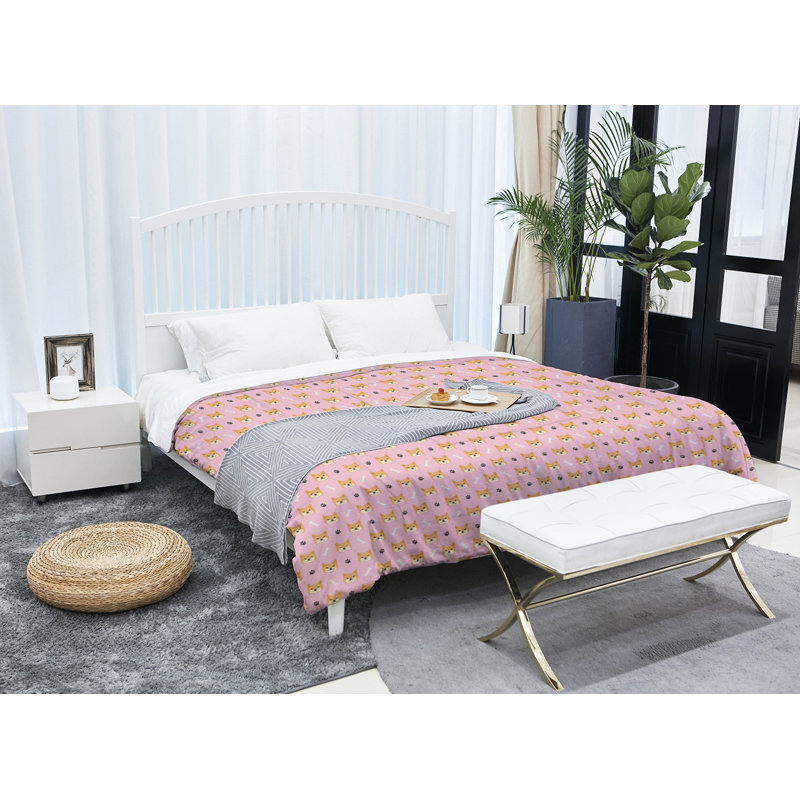 Édredon réversible simple Katelyn Elizabeth Shiba Inu, Édredon simple TG, Rose