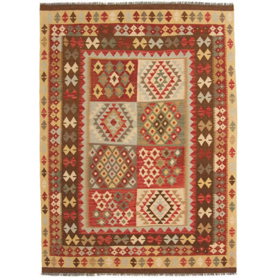 Rectangle 155 cm x 213 cm Geometric Wool Hand Woven Kilim