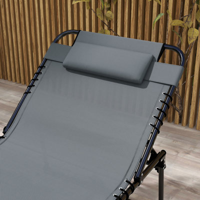 Outdoor Sun Lounger Chair, 2 Piece Folding, 5-Level Reclining, Reading Face Hole, Side Pocket And , Gray For Yard, Patio, Beach Tanning 2 Folding Chaise Lounge By , 5 Reclining Settings, & Beach,