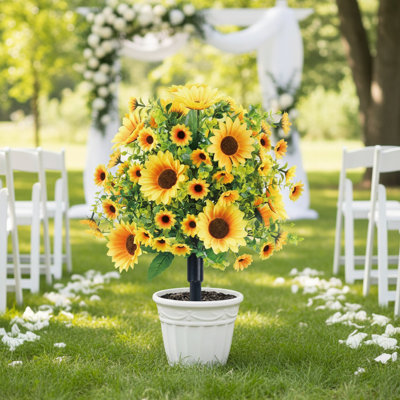 21.62Inch Tall Faux Greenery Shrubs Artificial Sunflower Flower Ball Plants For Outdoor Garden Yard Porch Farmhouse Flower Shrubs Without Pot