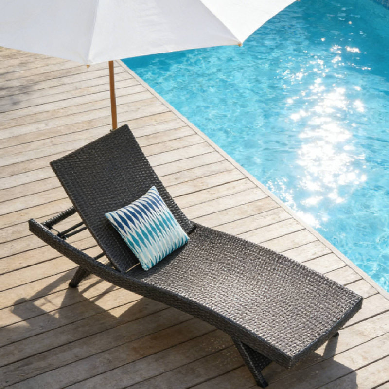 Chaise longue d'extérieur en osier PE pour la détente au bord de la piscine, Gris, 1
