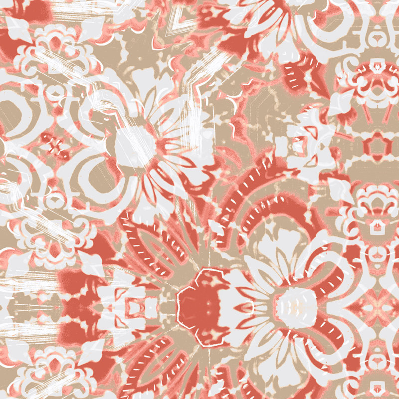 Carmen | Double rouleau de papier peint abstrait floral, Rose / rouge / blanc / beige