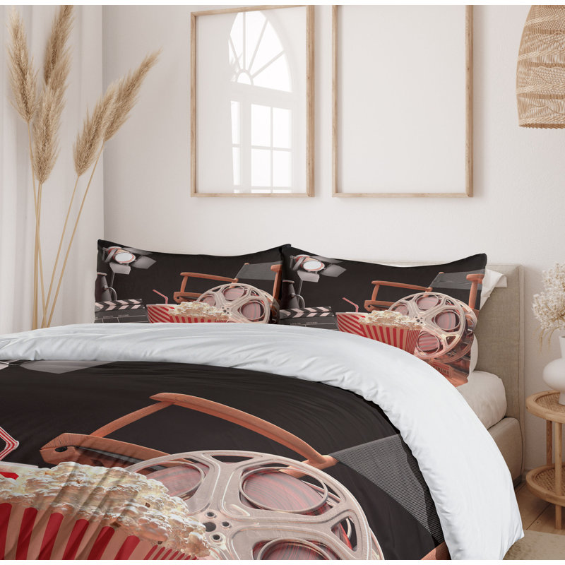 Movie Theater Theme Queen Duvet Cover Set with Pillow Shams