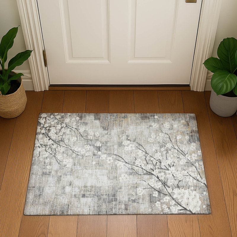 Premium Machine Washable Mayfield AMF2248 Floral Rug, 1'8" x 2'6", Beige