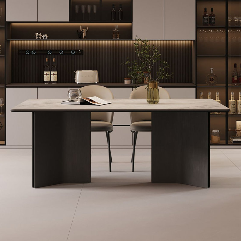 Table de salle à manger rectangulaire en pierre frittée beige clair, H 29,53 po x L 70,87 po x l 35,43 po