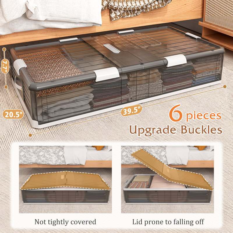 Storage Bin Under Bed Storage Containers Stackable Underbed Storage with Wheels, 86 qt.