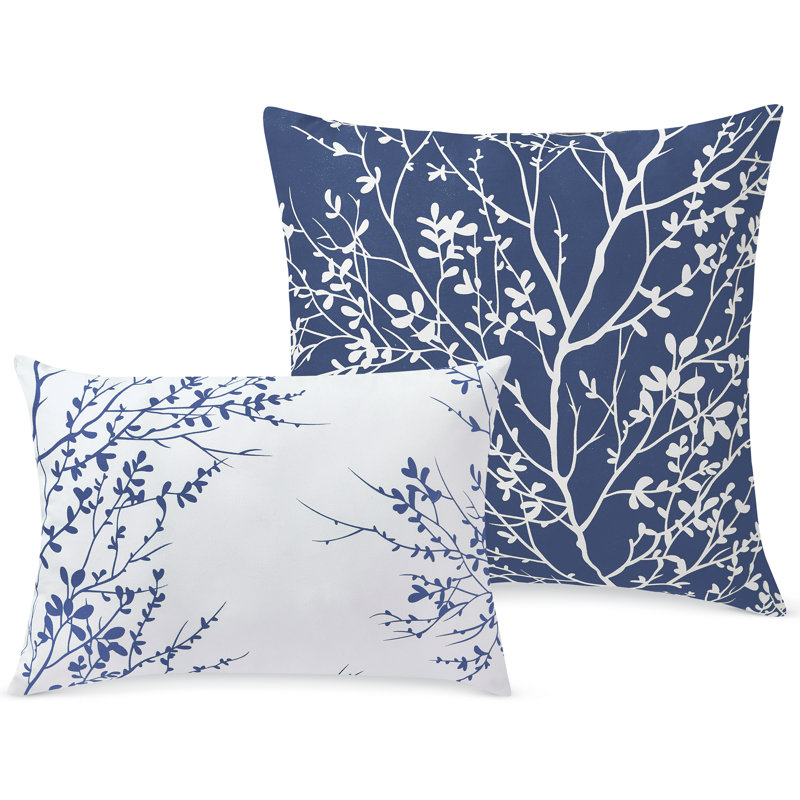 Navy and White Microfiber Reversible Queen Comforter Set