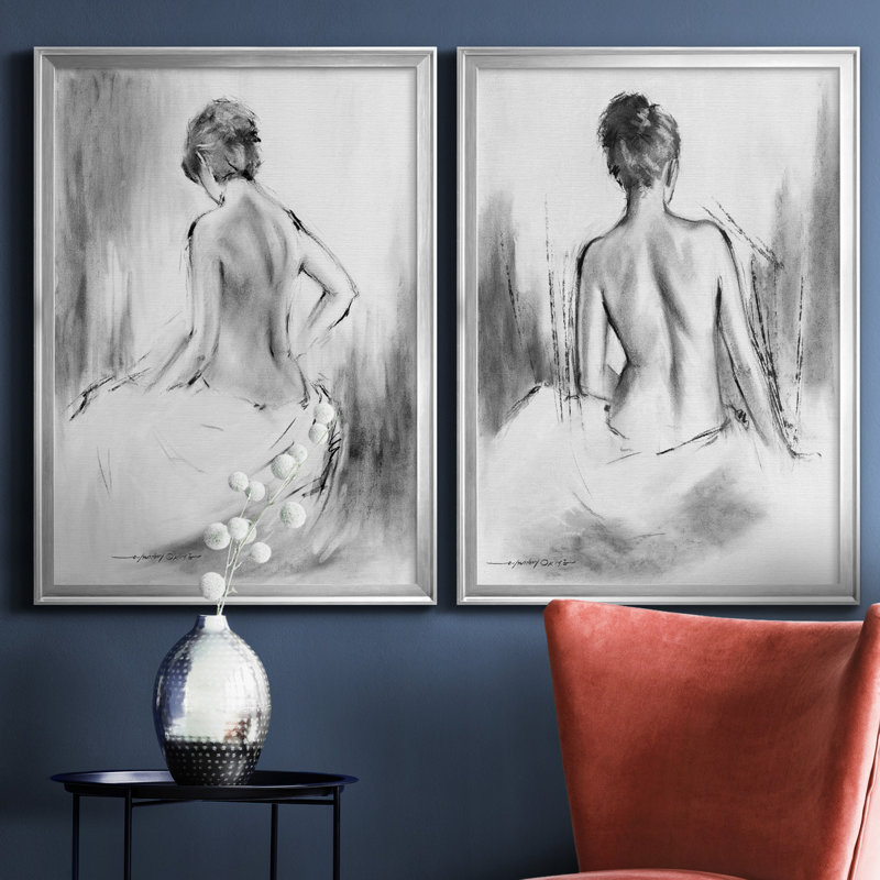 «Soft Silhouette V», ensemble de 2 reproductions sur toile, Toile encadrée, H 26,5 po x l 73 po, Argent argent