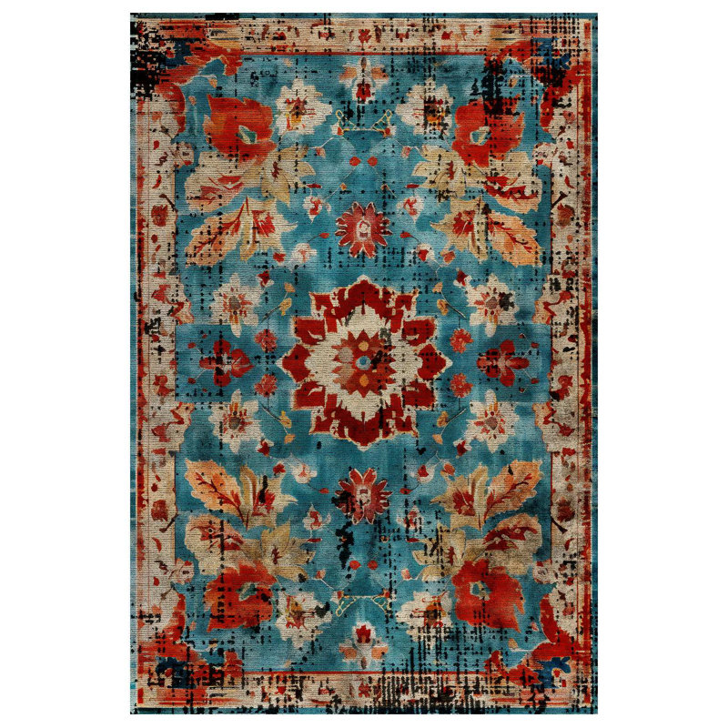 Larissa Collection Digital Print Cotton-Polyester Blend Rug – Teal, Runner 2'8" x 8'3"