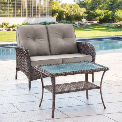 Valierius High-Quality 2-Piece Outdoor Wicker Sofa Set With Coffee Table And Outdoor Cushions - Comfortable, Durable Design For Patios, Gardens, And Backyards
