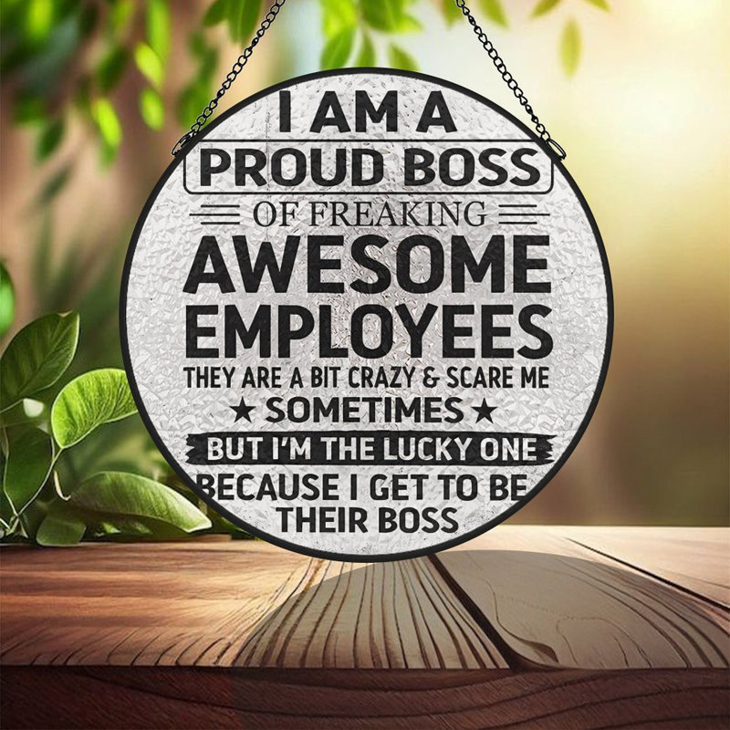 I Am A Proud Boss Stained Glass Panels Suncatcher for Window Decor, 6.3x6.3in(16x16cm)