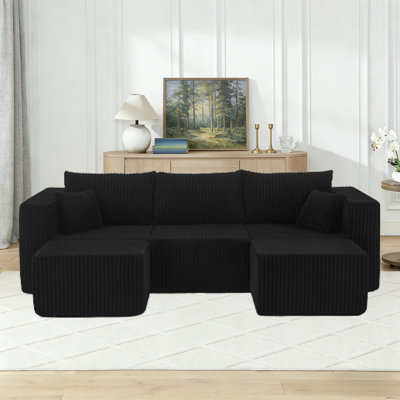 Canapé modulaire en forme de U 94,1 po en velours côtelé noir, sans assemblage, peu encombrant