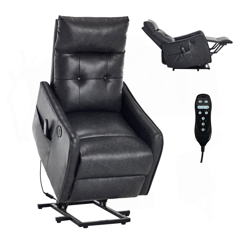 PU Single Motor Power Lift Recliner Chair With Massage And Heat For Elderly, Heavy Duty Motion Mechanism And One USB For Charging, Max Reclining Angle 155°