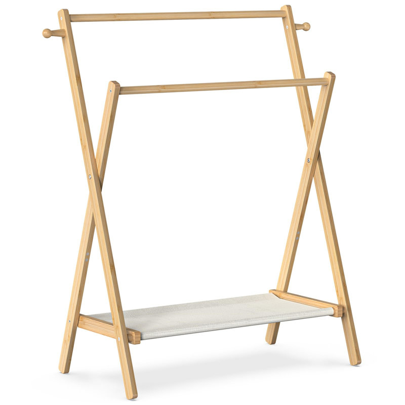 Portant pliable pour enfants avec tiges doubles et tablette de rangement l 31,1 po Mito, Naturel