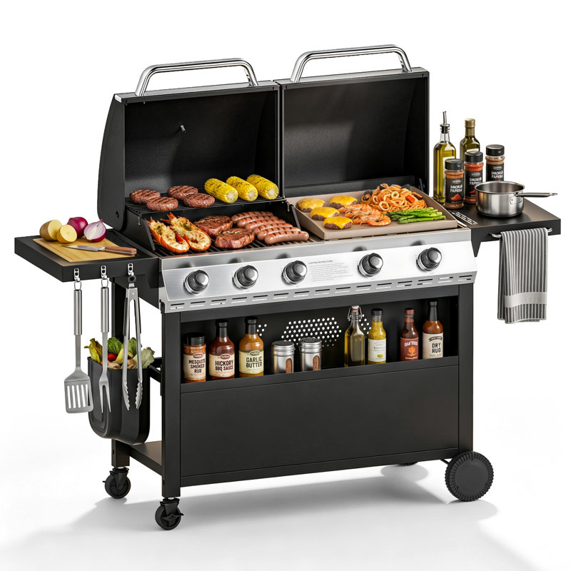  Combiné de gril au propane - Gril double et plaque chauffante