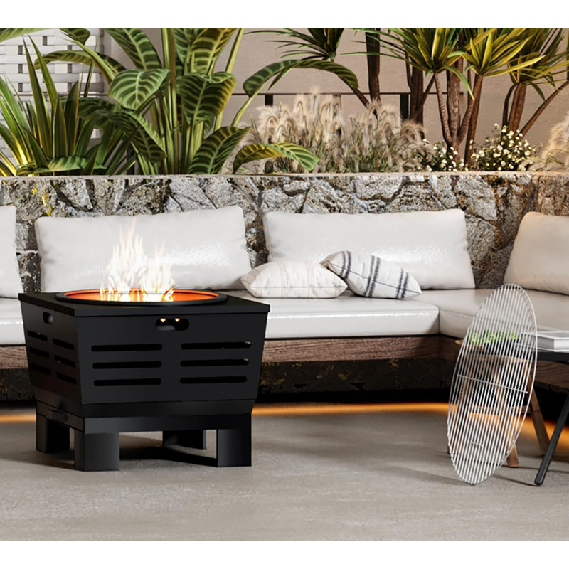 Foyer avec support, foyer au bois sans fumée avec cendrier, foyer extérieur portatif avec grille de cuisson et tisonnier pour le camping, cour arrière | L: 23 po x l 23 po x H: 19 po, 28,6 lb
