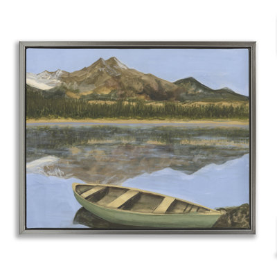 «Alpine Lake Canoe View», art mural encadré brun sur toile flottante, design par Michael Willett