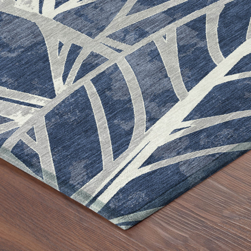 Machine Washable Indoor/Outdoor Chantille ACN2866 Botanical Rug, 1'8" x 2'6", Navy
