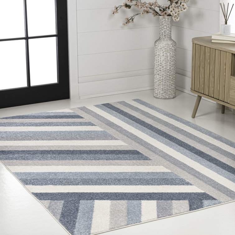 Huddersfield Rainbow Contemporary Stripe Blue/Cream/Gray Rug