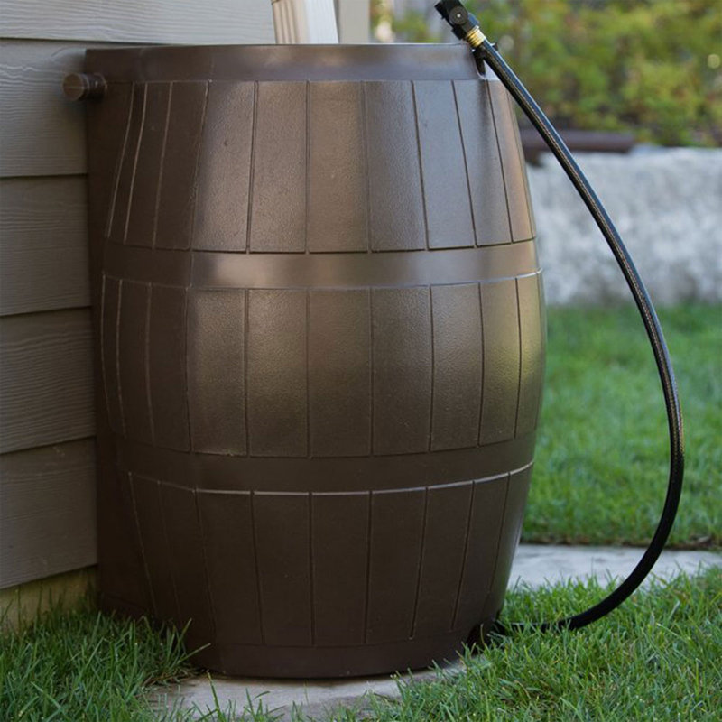 Brown 50 Gallon Recycled Plastic Rain Barrel with Hose