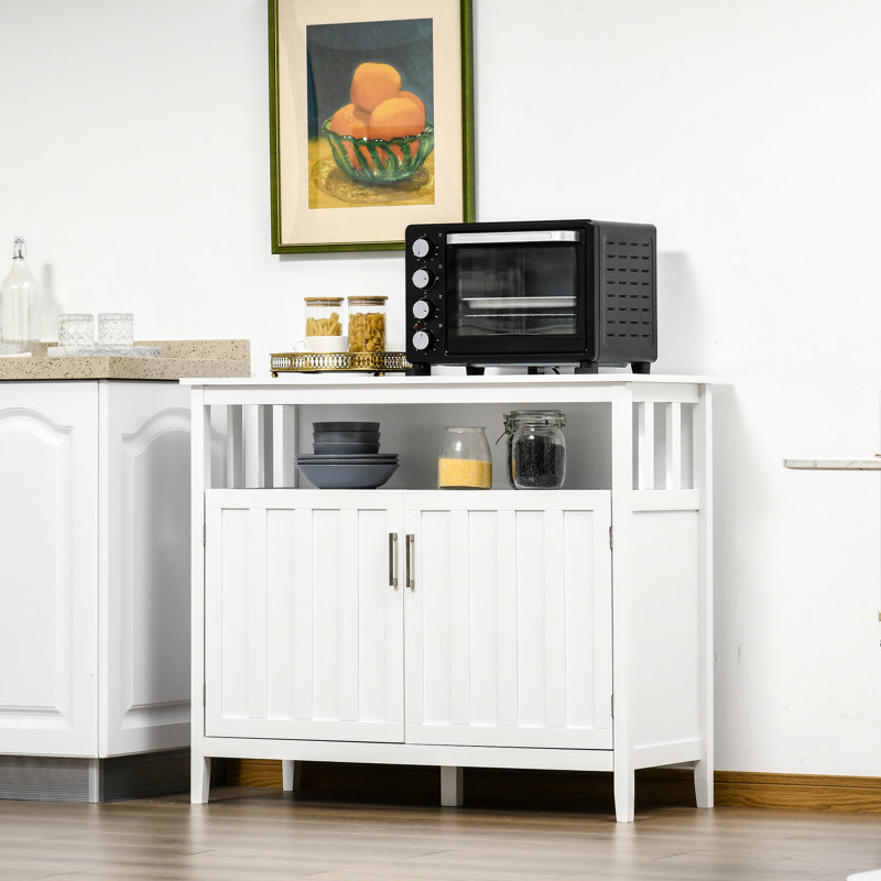 Buffet de cuisine blanc avec 2 portes et tablettes réglables - suffisamment d'espace pour les assiettes