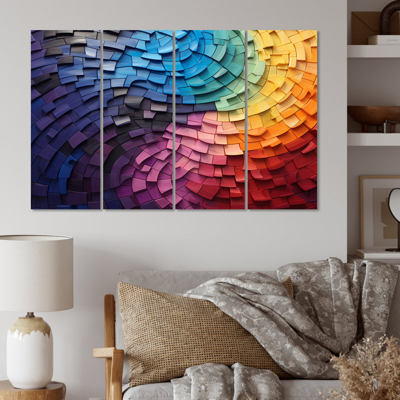 Abstrait arc-en-ciel coloré, impression sur toile, 4 pièces